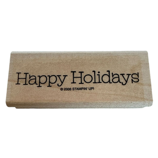 Stampin Up Rubber Stamp Happy Holidays Christmas Card Making Words Wood Mounted