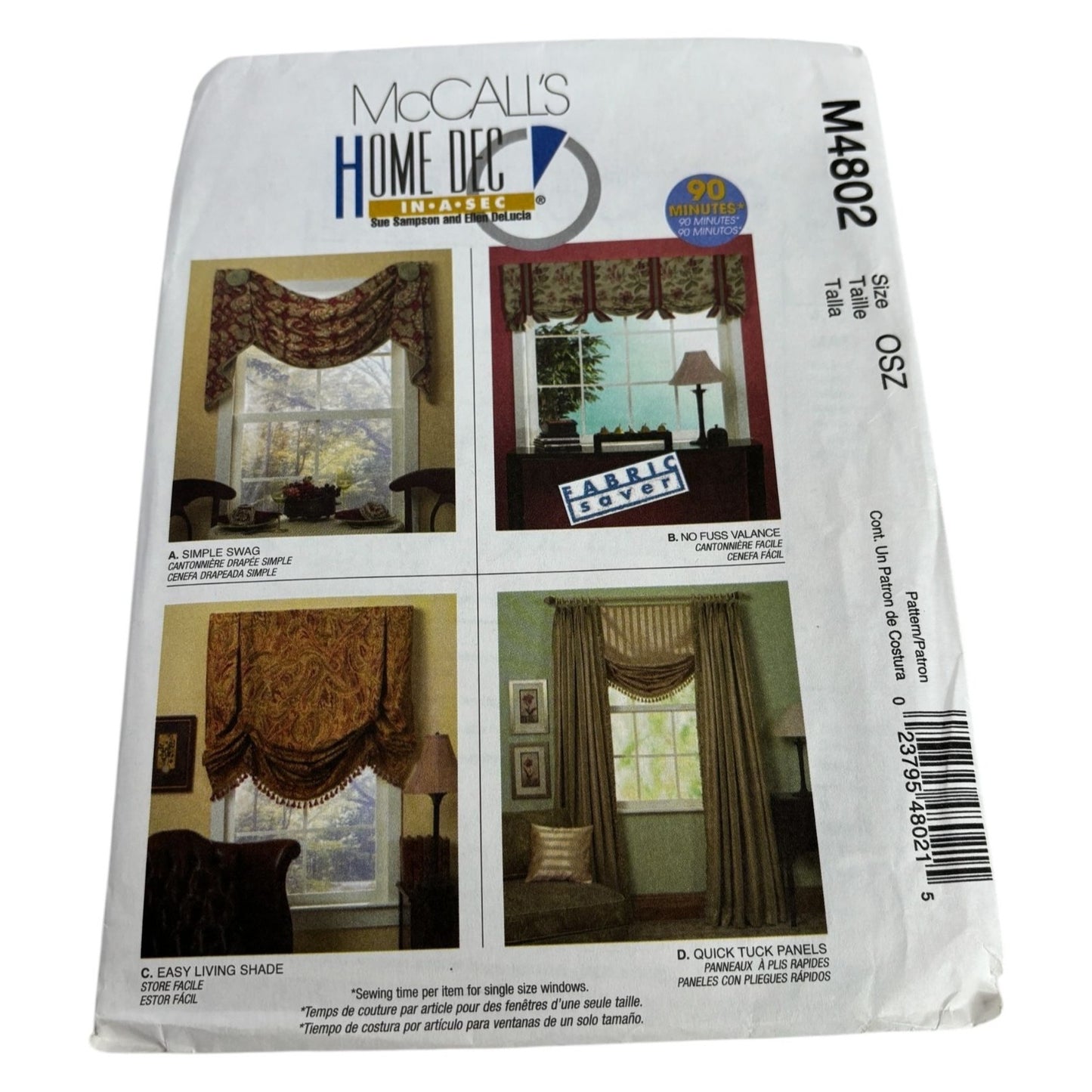 McCalls Sewing Pattern M4802 Home Dec in a Sec Easy Curtains Home Decor Uncut