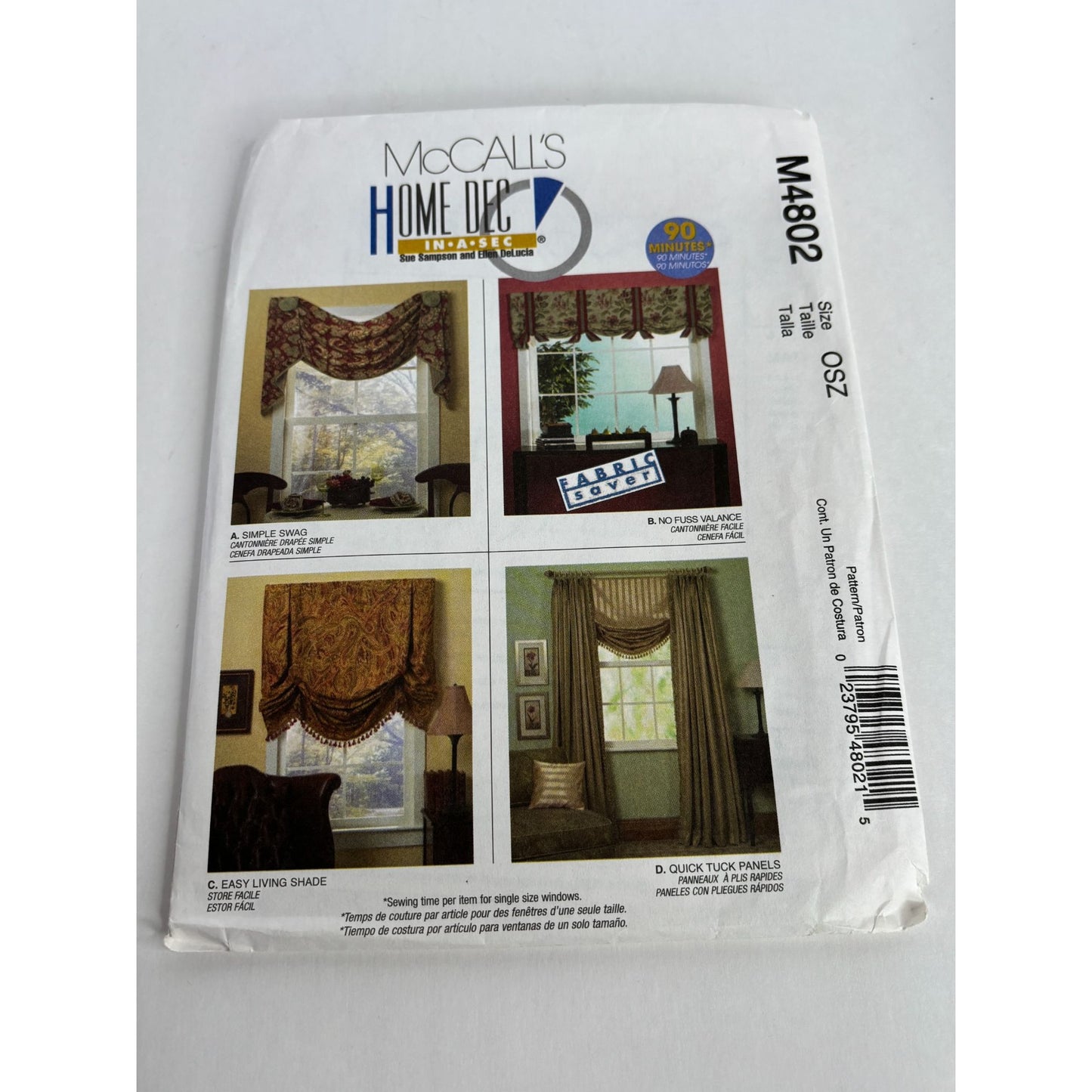 McCalls Sewing Pattern M4802 Home Dec in a Sec Easy Curtains Home Decor Uncut