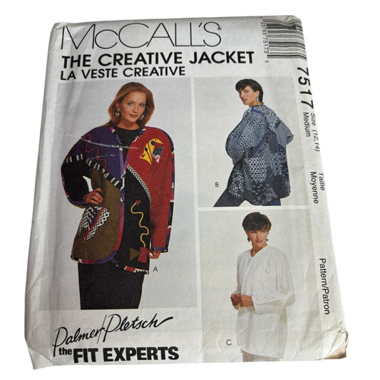 McCalls Sewing Pattern 7517 The Creative Jacket Kimono Sleeves Size 12 14 Uncut