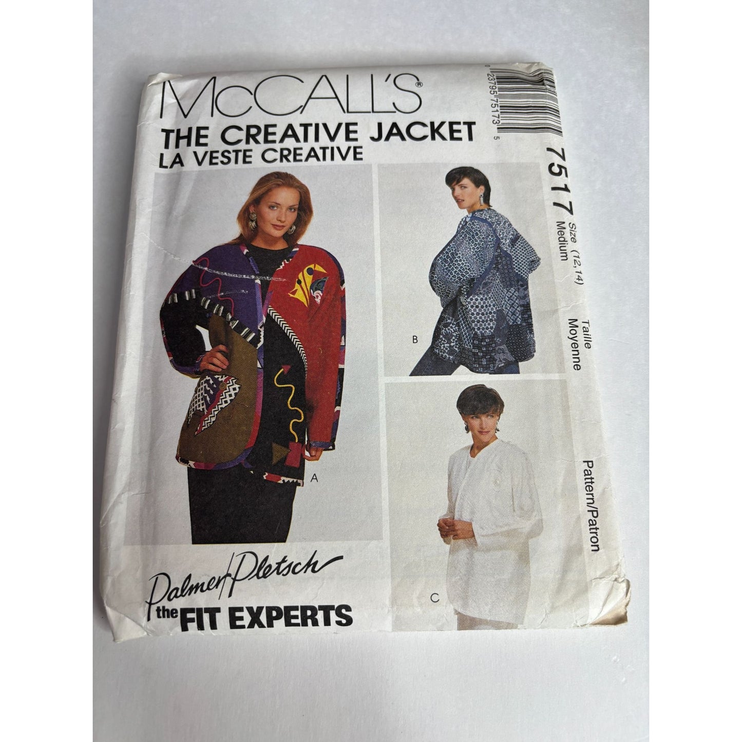 McCalls Sewing Pattern 7517 The Creative Jacket Kimono Sleeves Size 12 14 Uncut