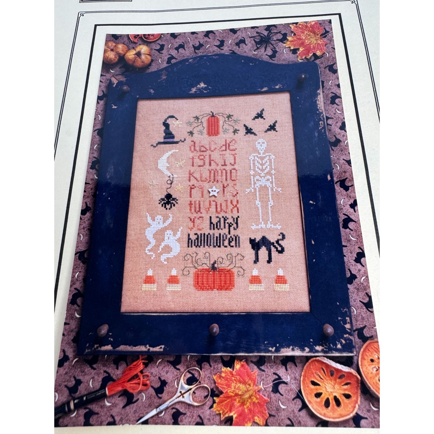 The Drawn Thread Happy Halloween Cross Stitch Pattern Skeleton Ghosts Pumpkins