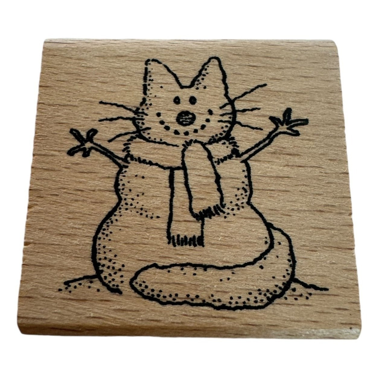 Snowman Cat In Scarf Rubber Stamp Winter Holidays Humor Funny Animal Card Making