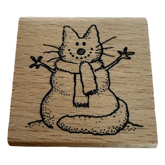 Snowman Cat In Scarf Rubber Stamp Winter Holidays Humor Funny Animal Card Making