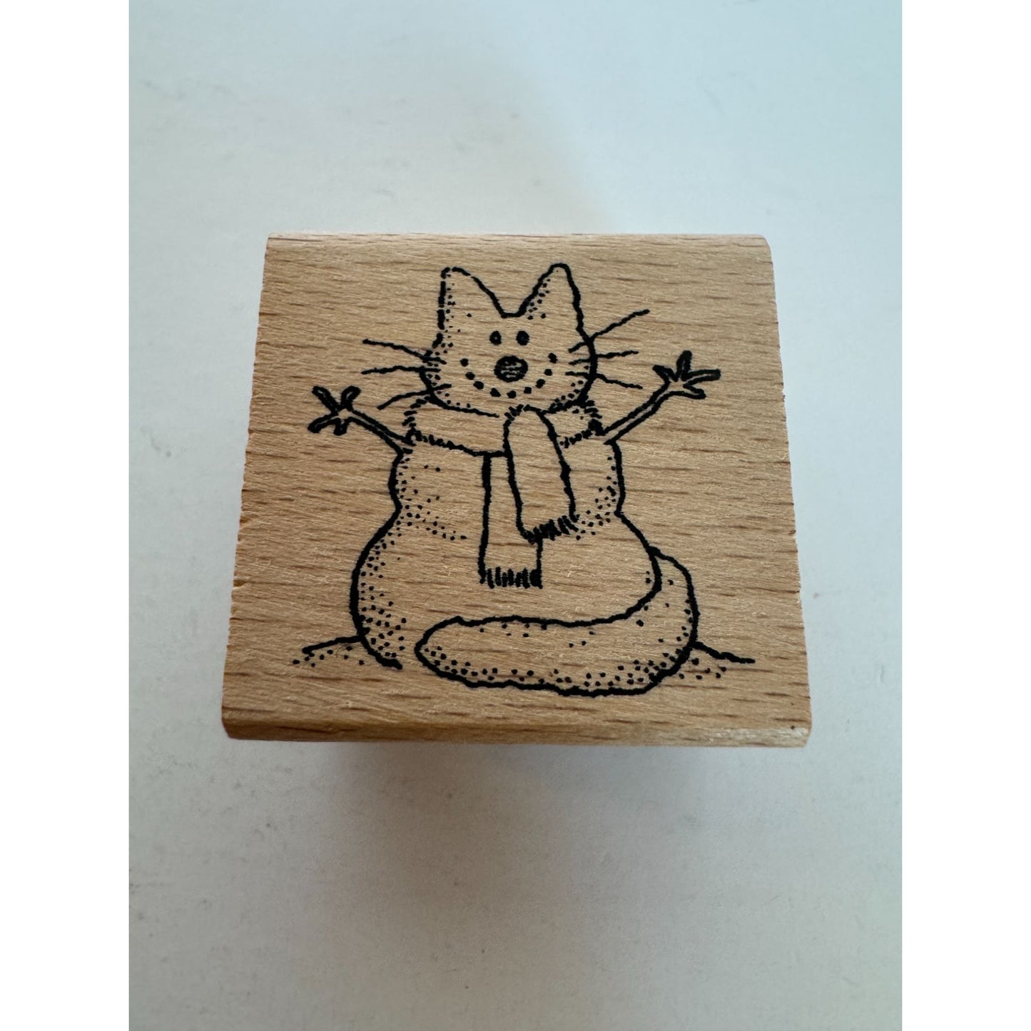 Snowman Cat In Scarf Rubber Stamp Winter Holidays Humor Funny Animal Card Making