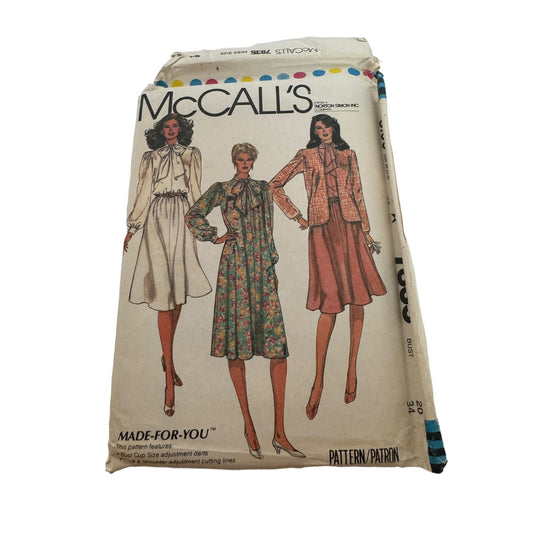 McCalls Sewing Pattern 7835 Misses Modest Jacket Pullover Dress Size 20 Uncut