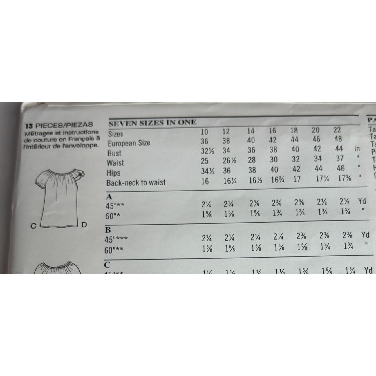 New Look Sewing Pattern 6179 Easy Peasant Blouses Shirts Tops Size 10-22 Uncut