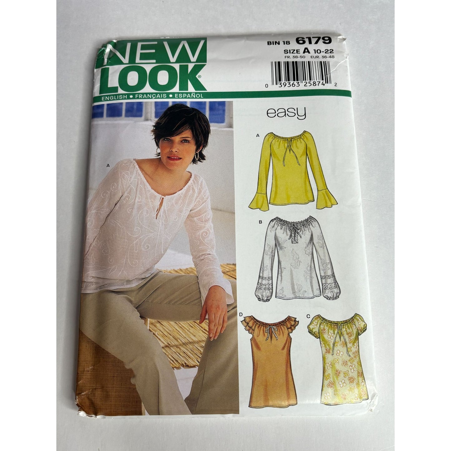 New Look Sewing Pattern 6179 Easy Peasant Blouses Shirts Tops Size 10-22 Uncut