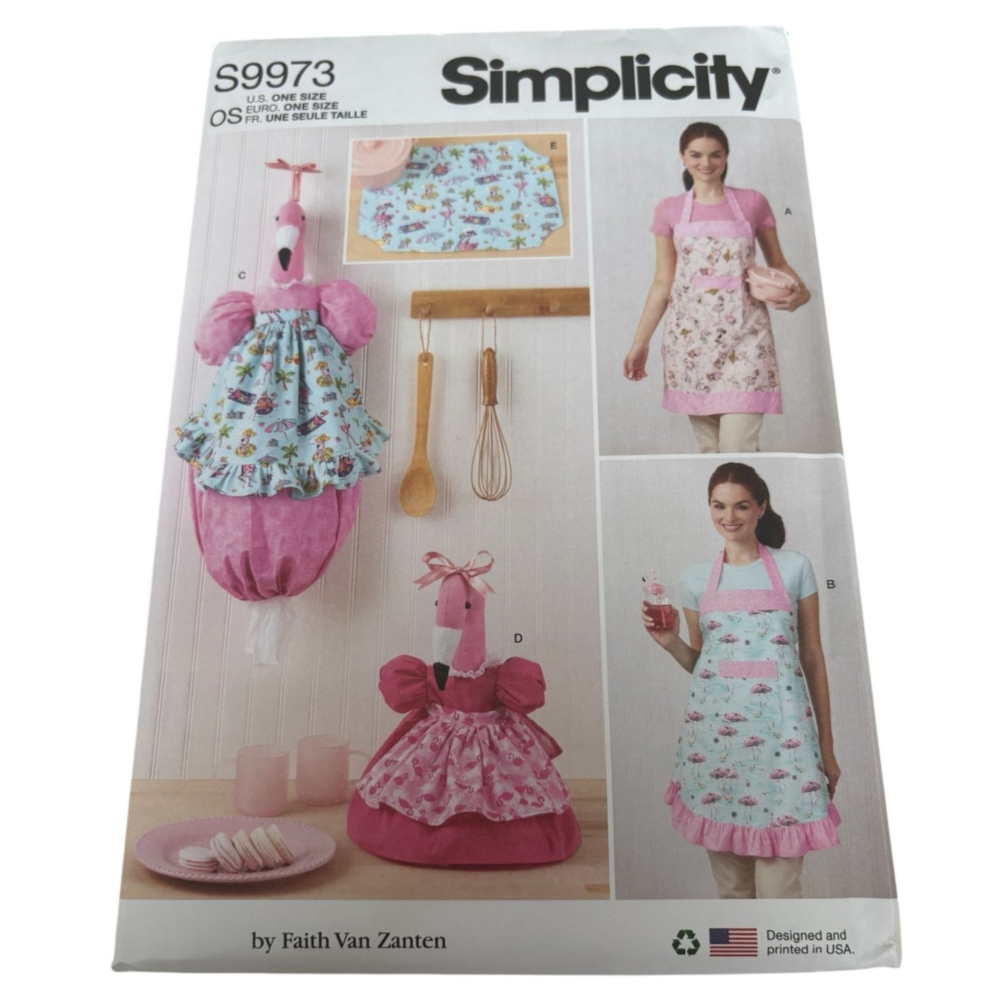 Simplicity Sewing Pattern S9973 Aprons Flamingo Kitchen Decor Plastic Bag Holder