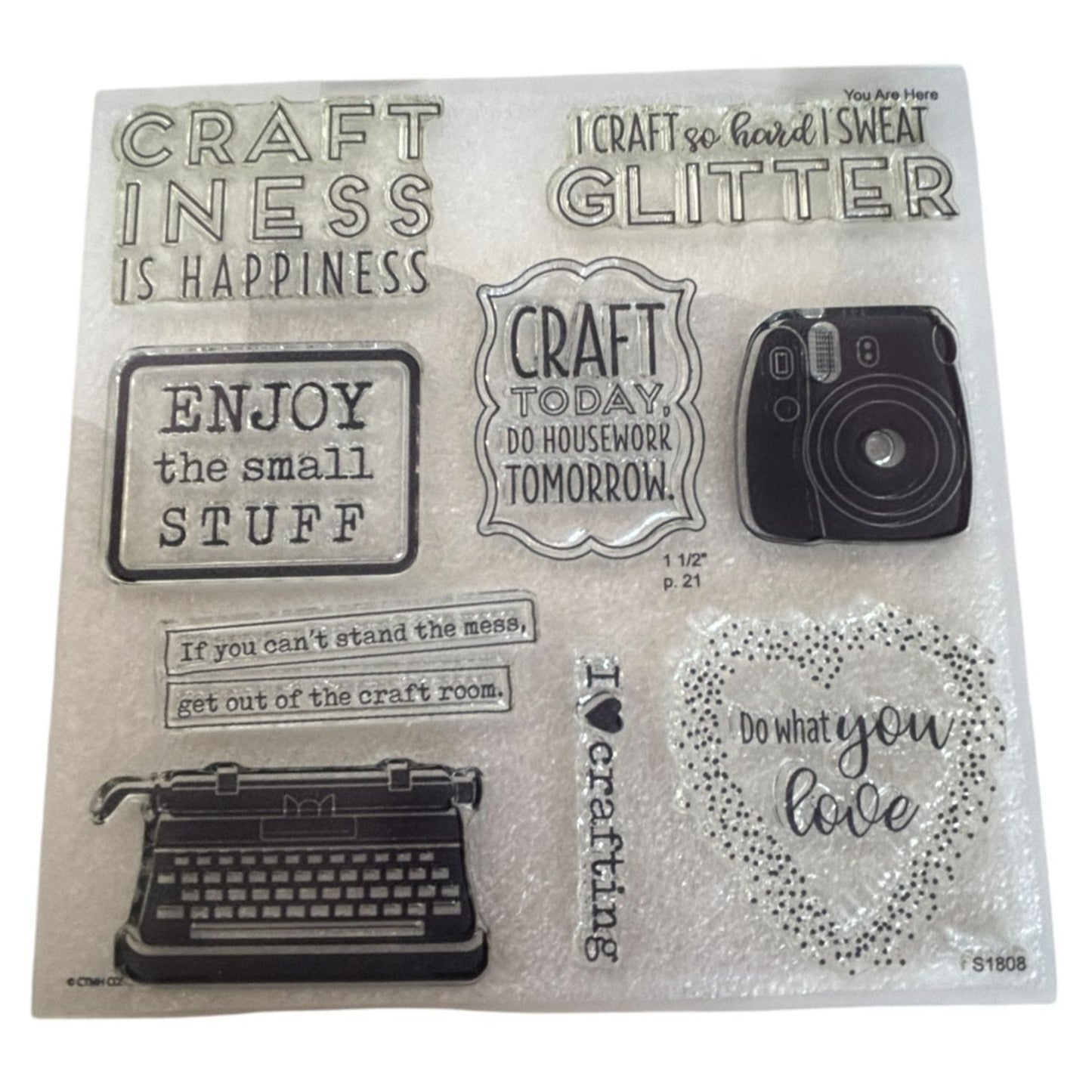 CTMH Acrylic Stamp Set For the Love of Crafting I Craft Hard Sweat Glitter Funny