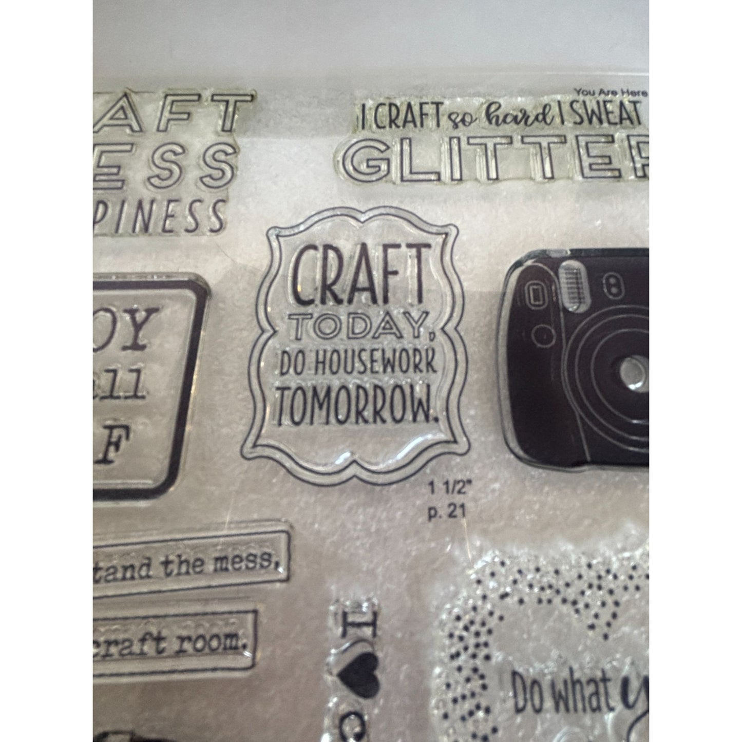 CTMH Acrylic Stamp Set For the Love of Crafting I Craft Hard Sweat Glitter Funny