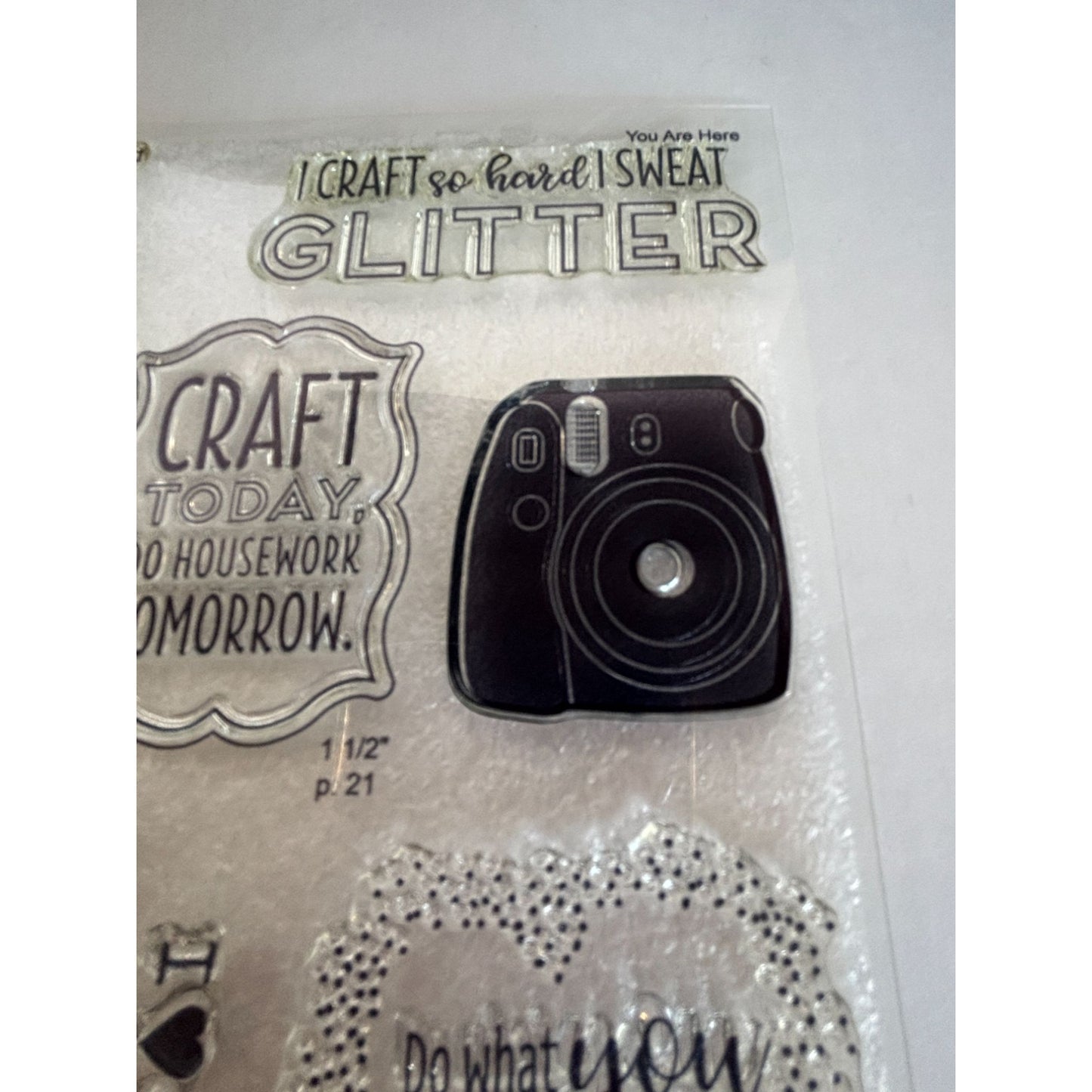 CTMH Acrylic Stamp Set For the Love of Crafting I Craft Hard Sweat Glitter Funny