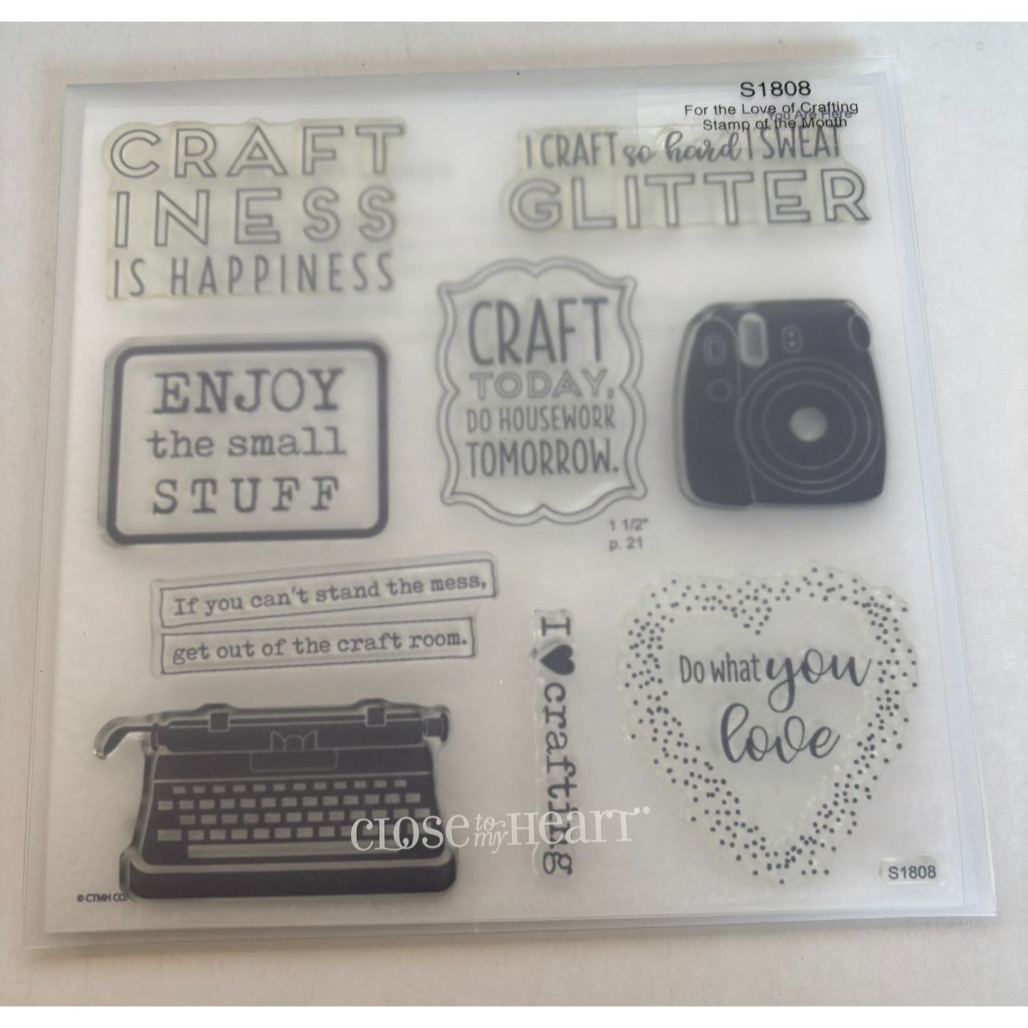 CTMH Acrylic Stamp Set For the Love of Crafting I Craft Hard Sweat Glitter Funny