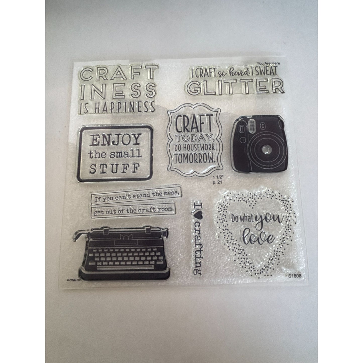 CTMH Acrylic Stamp Set For the Love of Crafting I Craft Hard Sweat Glitter Funny