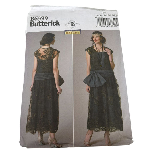 Butterick Sewing Pattern B6399 Historical 1920s Flapper Dress Costume 14-22 UC