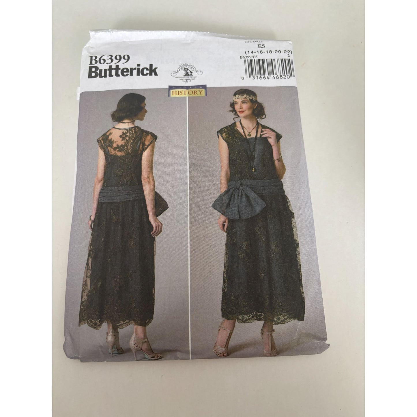 Butterick Sewing Pattern B6399 Historical 1920s Flapper Dress Costume 14-22 UC