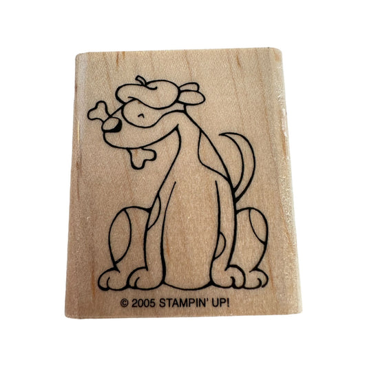 Stampin Up Rubber Stamp Pet Dog With Bone French Beret Hat Artist Card Making