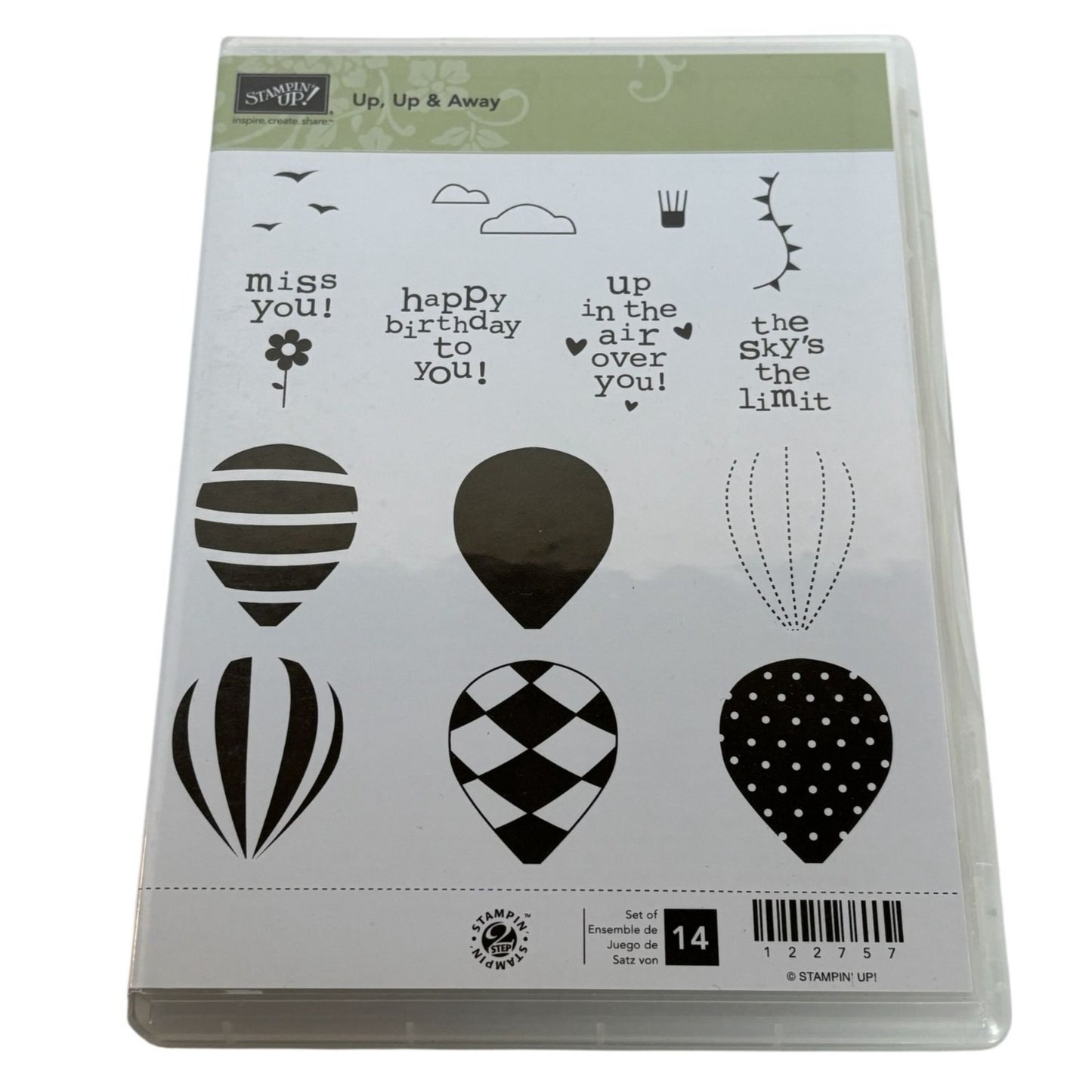 Stampin Up Rubber Stamp Set Up Up & Away Happy Birthday Hot Air Balloons Clouds