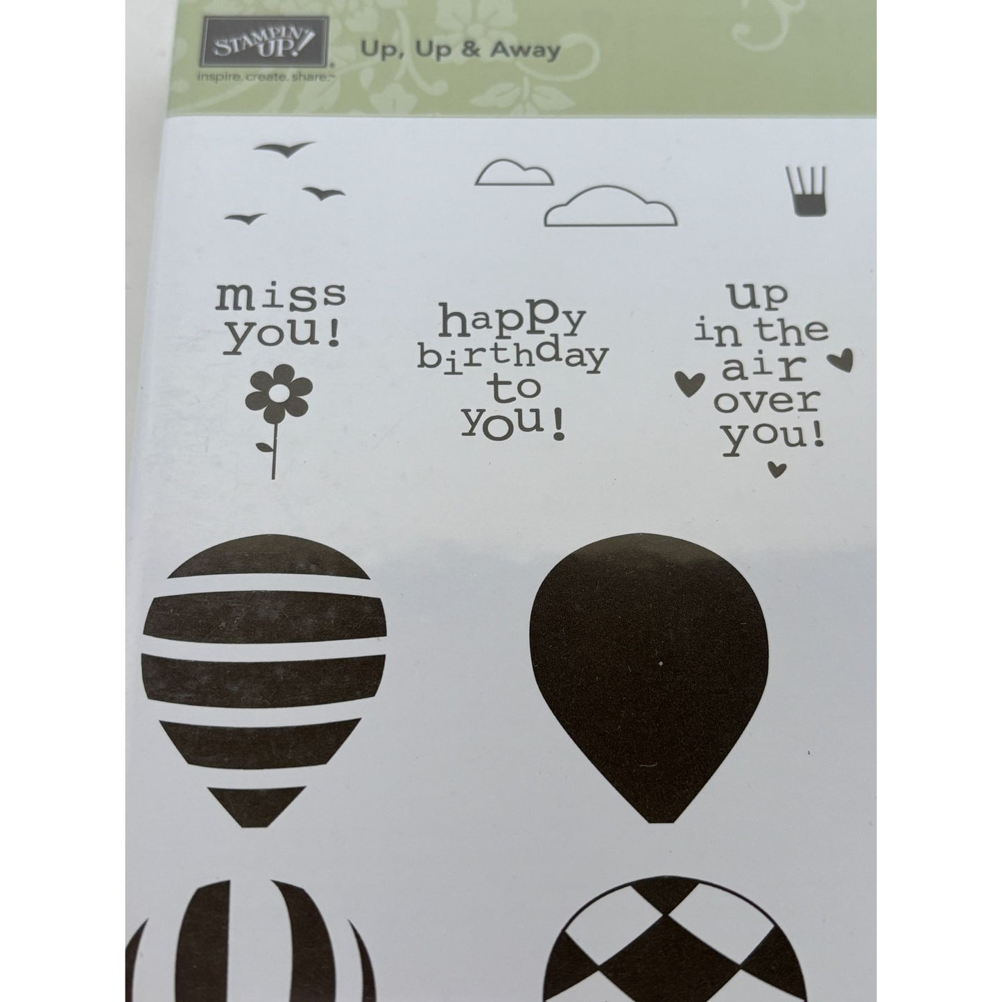 Stampin Up Rubber Stamp Set Up Up & Away Happy Birthday Hot Air Balloons Clouds