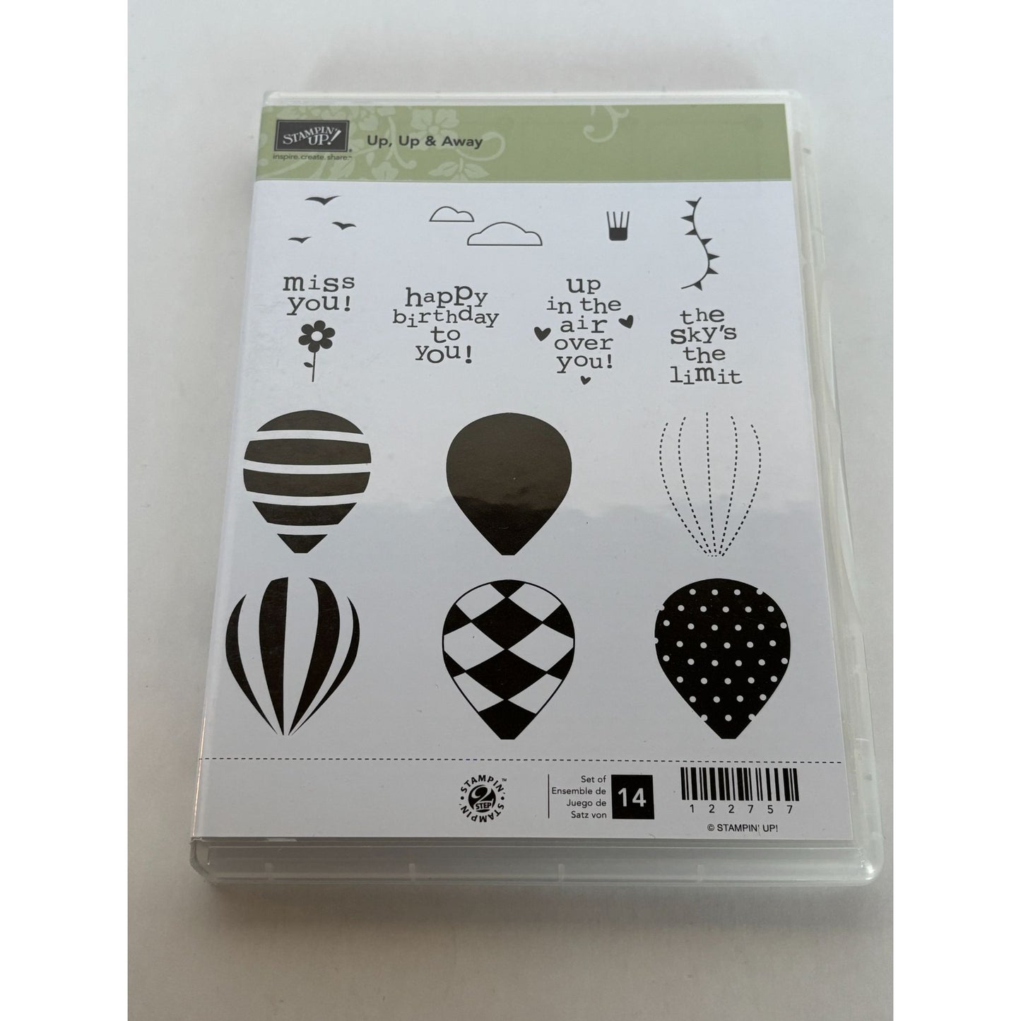 Stampin Up Rubber Stamp Set Up Up & Away Happy Birthday Hot Air Balloons Clouds