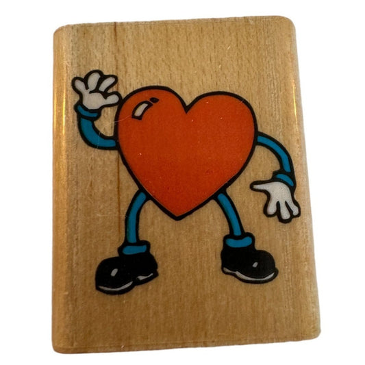 Inkadinkado Rubber Stamp Heart Character Waving Hello Card Making Love Sporty